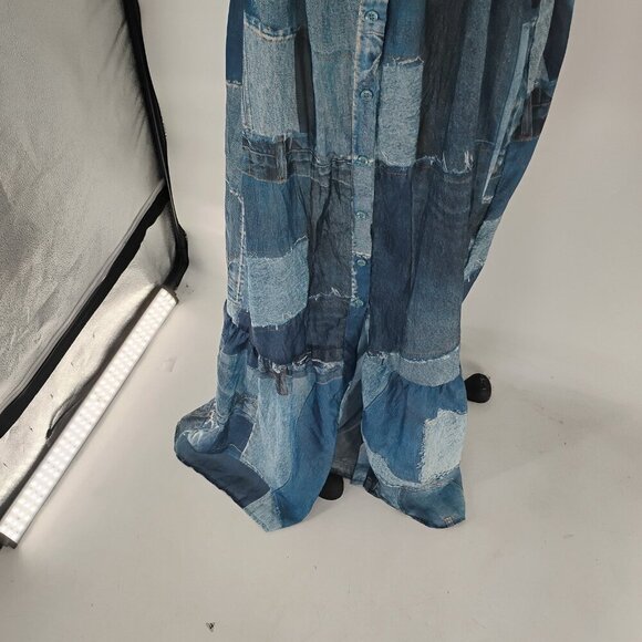 LONG DRESS WITH THREE QUARTER SLEEVES IMITATION DENIM PATCHES WITH SEQUIN - Picture 7 of 13